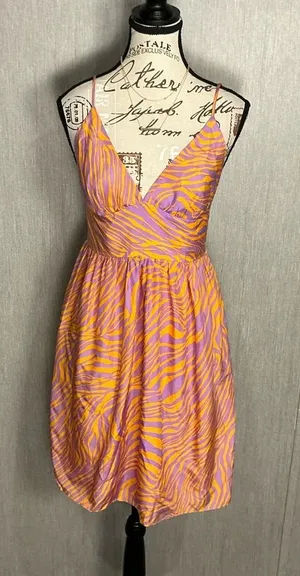 Milly Silk Orange and Purple Mini Dress Size 4 thumbnail 1