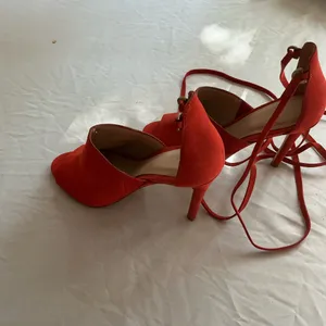 Aldo Red Suede Open Toe Stiletto Heels with Ankle Wrap Straps thumbnail 5
