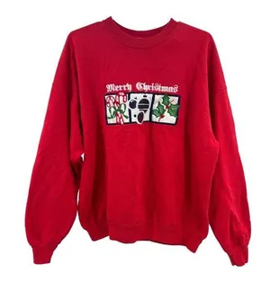 Cheek-O XL red vintage embroidered Christmas sweatshirt sweatshirt candy cane thumbnail 1