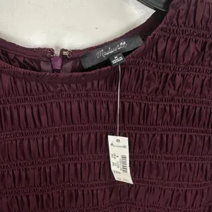 Madewell Long-Sleeve Smocked Mini Dress Dark Pomegranate Crepe Medium NWT thumbnail 9