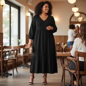 ASOS DESIGN Curve Black Tiered Midi Dress Size 16 NWT thumbnail 1