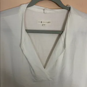 LOFT White V-Neck Cap Sleeve Blouse thumbnail 4