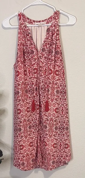 C & E Red Patterned Sleeveless tassel Dress Large thumbnail 1