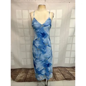 Lulu’s Bright Charm Blue Abstract Print Chiffon Slip Midi size medium thumbnail 5