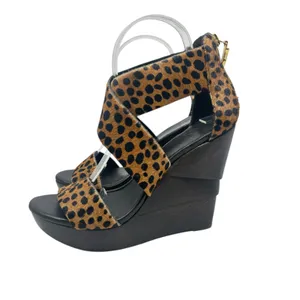 Diane von Furstenberg Opal Wedge Sandals Leopard Leather Calf Hair Brown‎ Size 8 thumbnail 9