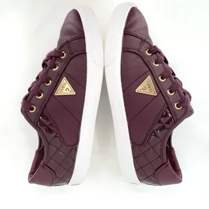 Guess Comly2 Burgundy Wine Red Quilted Lace Up Gold Logo Low Top Sneakers Size 8 thumbnail 4