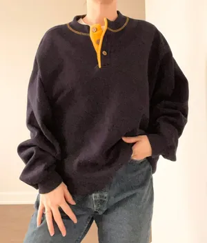 Vintage GAP Navy Sweatshirt with Yellow Stitching thumbnail 1