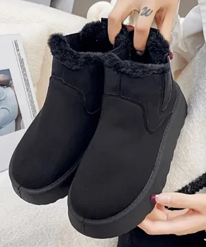 Unbranded Platform Ankle Boots Size 8 Black Faux Suede Fur Lined Slip On Booties thumbnail 1