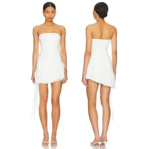 MAJORELLE Clara Ruffle Hem Strapless Mini Dress in White Bridal Medium NWT thumbnail 2