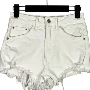 ZARA Cutoff Distressed Jean Shorts Raw Ripped Hem High Rise Pockets 2 White thumbnail 10