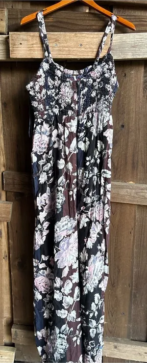 Free People Smocked Patchwork Boho Floral Wide Leg Jumpsuit thumbnail 1