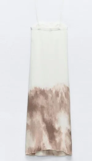 Zara NWT white beige brown ombré tie dye detail spaghetti strap midi maxi dress thumbnail 15