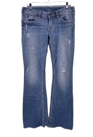 Silver Jeans AIKO Light Wash Distressed Straight Leg Jeans Size 29 thumbnail 1