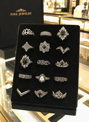 15 pc set Retro Midi Rings Silver and Black thumbnail 1