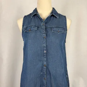 J.McLaughlin Denim Shirt Dress Womens Small Sleeveless Lyocell Linen Blend Blue‎ thumbnail 2