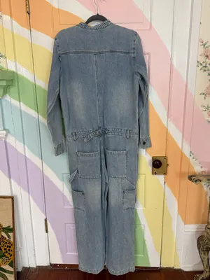 Sundance Free People x Sandrine Rose Denim Boiler Suit Utility Jumpsuit Sz M 🧡🍄 thumbnail 7