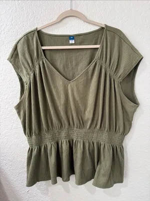 OLD NAVY Olive Smocked Waist V-Neck Top Size XXL thumbnail 7