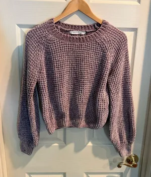 Altar'd State Mauve Waffle-Knit Crew Sweater thumbnail 1