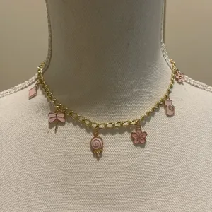 Pink and gold charm choker necklace thumbnail 2