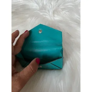 Oakley leather coin purse wallet Teal green Snap Button Card Slot Compact Aqua thumbnail 4