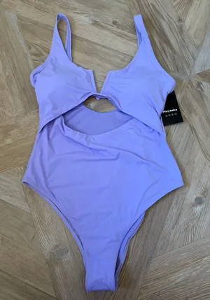 Meyeeka Purple Cutout One Piece Swimsuit Size Medium Neutral Beach Vacation thumbnail 1