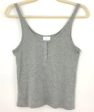 Abound New Cropped Henley Tank Top Scoop Neck Ribbed Heather Grey thumbnail 3