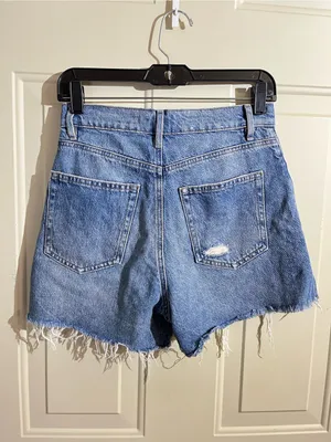 Garage Blue Distressed Denim Cutoff Shorts thumbnail 2