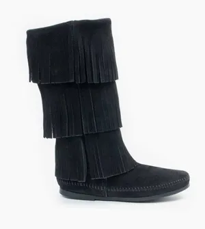 Minnetonka black 3 layer fringe boots thumbnail 1