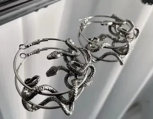 Snake Wrap Hoop Earrings Dark Gothic‎ Punk Medusa Style Silver Tone new thumbnail 1