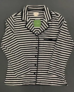 Kate spade striped bow sleep top Size Large button up cozy casual fall $55 thumbnail 1