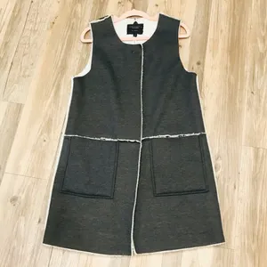 Sanctuary Sherpa Lined Vest Faux Suede Long Grey Pocket Snap Button small thumbnail 7