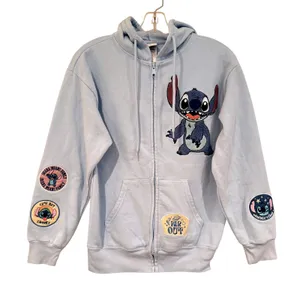 Disney Lilo & Stitch Hoodie Full Zip Sweatshirt Women's‎ XS Blue Freeze Casual thumbnail 4