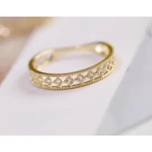 14k Gold Plated S925‎ Hollow Simulated Diamond Ring, Adjustable thumbnail 2