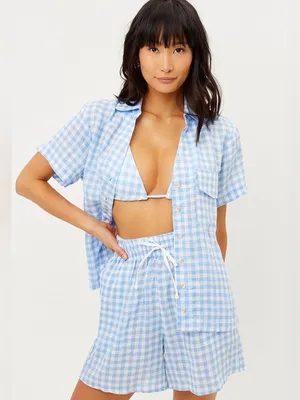 Frankies Bikinis Lou High Waist Gingham‎ Shorts in Bluebell Size XS thumbnail 4