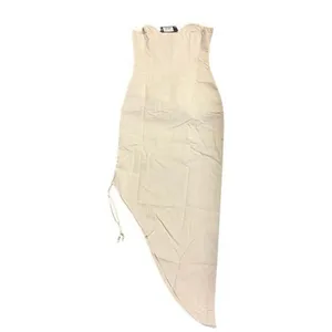 PLT NWT Small Sand Neutral Plunge Asymmetrical Midi Dress Summer Chic Vacation thumbnail 7