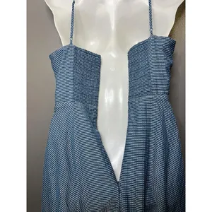 Wayf Dress Womens Medium Blue Striped Sweetheart Smocked Maxi Sundress Boho thumbnail 10