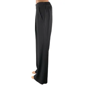 Women's Black High Waisted Pull On Wide Leg Baggy Career Trousers Pants Size 30 thumbnail 3