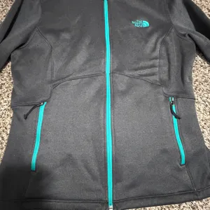 The North Face Womens L Grey Teal Full Zip Fleece Lined Jacket Mock Neck Snag thumbnail 4