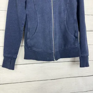 Lululemon RARE Blue Scuba Hoodie Jacket Full Zip Women's Size‎ 6 Thumb Holes thumbnail 3