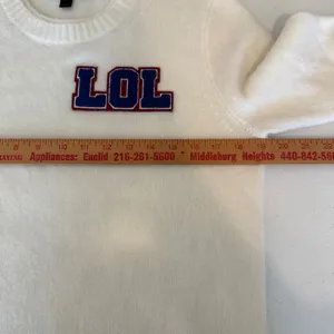 J Crew Women's Ivory LOL Varsity‎ Patch Crew Neck Pullover Sweater Small Cute thumbnail 5