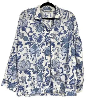 Roller Rabbit Blue White Paisley Floral Long Sleeve Button Down Shirt Womens XL thumbnail 1