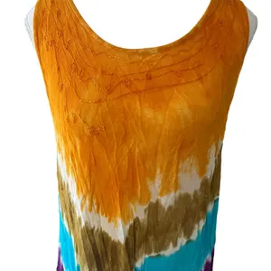Boho Tie Dye‎ Handkerchief Hem Maxi Dress Sleeveless Orange Purple Turquoise L thumbnail 2