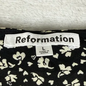 Reformation Black Cream Ditsy Floral V-Neck Tie Peplum Blouse Large Cap Sleeve thumbnail 2