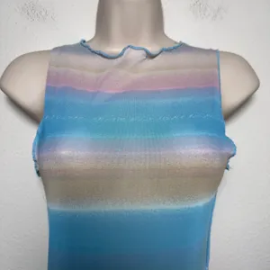 Women Y2K Indie Fairy Mini Dress Small Blue Chiffon Blue‎ Pink Ombre Mesh Cutout thumbnail 2
