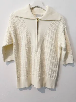 Varley Arney Half Zip Knit Polo Sweater Size Medium Pointelle Top thumbnail 3