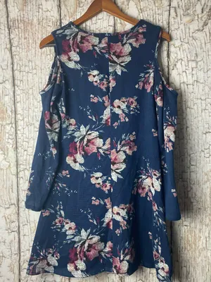Three Hearts Navy Cold-Shoulder long sleeve Floral boho romantic dress M thumbnail 4