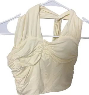 Cider Light Yellow/Cream Ruched Crop Top thumbnail 1