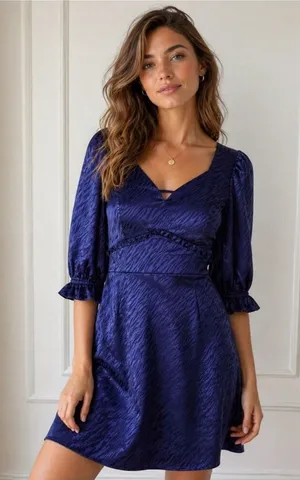 Collective Concepts Zebra Jacquard Mini Dress Satin Blue M thumbnail 1