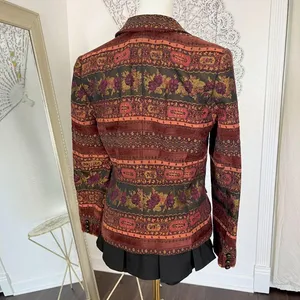 Evelyn Vintage Tapestry Style Blazer Jacket Rust Orange Floral Woven Design S thumbnail 4