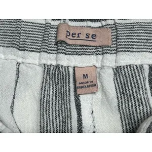Per Se White And Black Striped Linen Crop Wide Leg Pants Women M Breezy Classic thumbnail 9